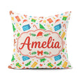 Custom Name Watercolor Christmas Gifts Candy Gingerbread Festive Square Filled Cushion Throw Pillow Sofa Bed Home Decor Zip Washable UK Made