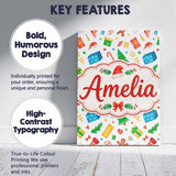 Personalised Name Watercolor Christmas Custom  Modern Room Accent Elegant Feature Canvas Wall Art Print Decor Picture Ready to Hang