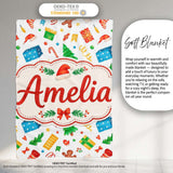 Watercolor Christmas Gifts Candy Gingerbread Festive Holiday Lovely  Personalised Custom Name Super Soft Fleece Blanket Bed Sofa Throw