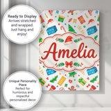 Personalised Name Watercolor Christmas Custom  Modern Room Accent Elegant Feature Canvas Wall Art Print Decor Picture Ready to Hang