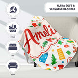 Watercolor Christmas Gifts Candy Gingerbread Festive Holiday Lovely  Personalised Custom Name Super Soft Fleece Blanket Bed Sofa Throw