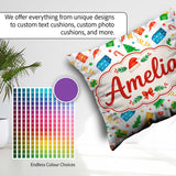 Custom Name Watercolor Christmas Gifts Candy Gingerbread Festive Square Filled Cushion Throw Pillow Sofa Bed Home Decor Zip Washable UK Made