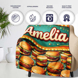 Realistic Juicy Cheeseburger Dark Green Background Fast Food Design  Personalised Custom Name Super Soft Fleece Blanket Bed Sofa Throw