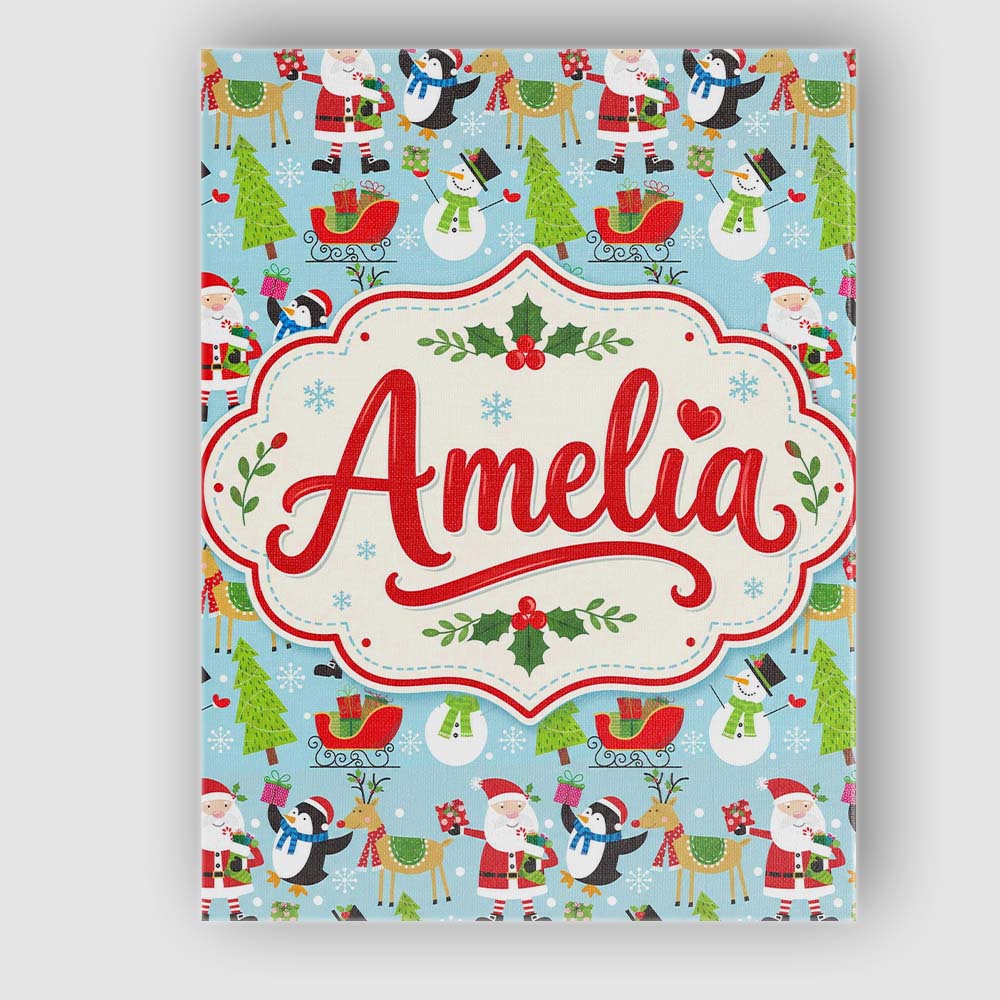 Personalised Name Santa Reindeer Penguin Custom  Unique Gift Idea Elegant Feature Canvas Wall Art Print Decor Picture Ready to Hang