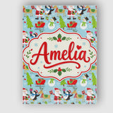 Personalised Name Santa Reindeer Penguin Custom  Unique Gift Idea Elegant Feature Canvas Wall Art Print Decor Picture Ready to Hang