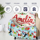 Santa Reindeer Penguin Sleigh Snowman Christmas Fun Seamless Pattern  Personalised Custom Name Super Soft Fleece Blanket Bed Sofa Throw
