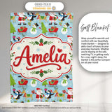 Santa Reindeer Penguin Sleigh Snowman Christmas Fun Seamless Pattern  Personalised Custom Name Super Soft Fleece Blanket Bed Sofa Throw
