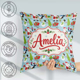Custom Name Santa Reindeer Penguin Sleigh Christmas Fun Seamless Square Filled Cushion Throw Pillow Sofa Bed Home Decor Zip Washable UK Made