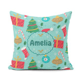 Custom Name Christmas Tree Baubles Cane Festive Holiday Seamless Square Filled Cushion Throw Pillow Sofa Bed Home Decor Zip Washable UK Made