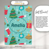 Christmas Tree Baubles Gifts  Candy Cane Festive Holiday Seamless  Personalised Custom Name Super Soft Fleece Blanket Bed Sofa Throw
