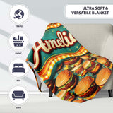 Realistic Juicy Cheeseburger Dark Green Background Fast Food Design  Personalised Custom Name Super Soft Fleece Blanket Bed Sofa Throw