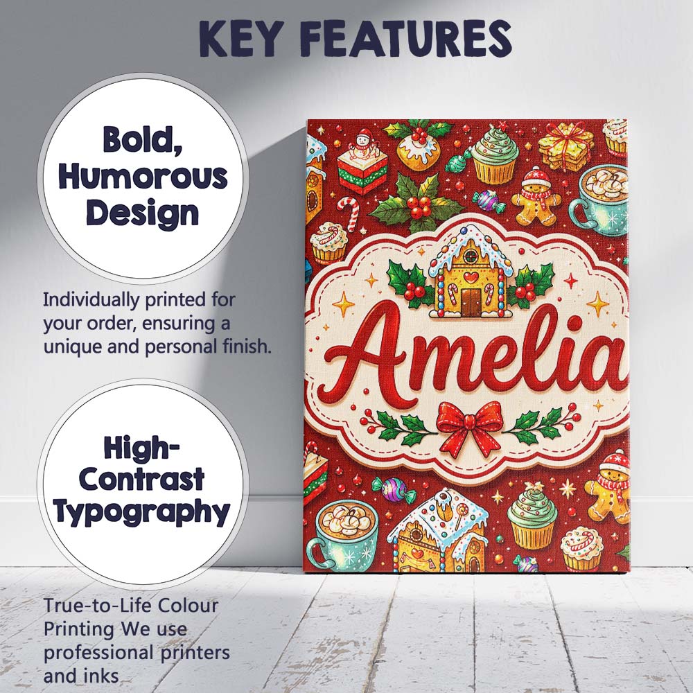 Personalised Name Gingerbread House Cupcake Custom  Bespoke Interior Contemporary Canvas Wall Art Print Decor Picture Ready to Hang