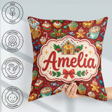 Custom Name House Cupcake Cocoa Holly Christmas Treats Seamless Square Filled Cushion Throw Pillow Sofa Bed Home Decor Zip Washable UK Made