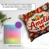 Custom Name House Cupcake Cocoa Holly Christmas Treats Seamless Square Filled Cushion Throw Pillow Sofa Bed Home Decor Zip Washable UK Made
