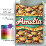 Realistic Juicy Cheeseburger Dark Green Background Fast Food Design  Personalised Custom Name Super Soft Fleece Blanket Bed Sofa Throw