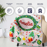 Cute Snowman Tree Candy Cane Ornaments Holiday Seamless Pattern  Personalised Custom Name Super Soft Fleece Blanket Bed Sofa Throw