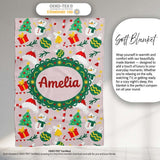 Cute Snowman Tree Candy Cane Ornaments Holiday Seamless Pattern  Personalised Custom Name Super Soft Fleece Blanket Bed Sofa Throw