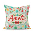 Custom Name Festive Christmas Trees Ornaments Candy Cane Holiday Square Filled Cushion Throw Pillow Sofa Bed Home Decor Zip Washable UK Made