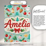 Festive Christmas Trees Ornaments Strawberries Candy Cane Holiday  Personalised Custom Name Super Soft Fleece Blanket Bed Sofa Throw