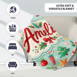 Festive Christmas Trees Ornaments Strawberries Candy Cane Holiday  Personalised Custom Name Super Soft Fleece Blanket Bed Sofa Throw
