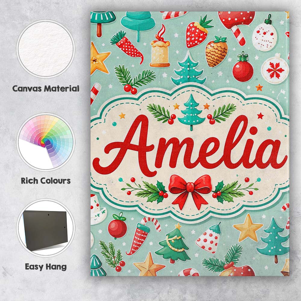 Personalised Name Festive Christmas Trees Custom  Unique Gift Idea Elegant Feature Canvas Wall Art Print Decor Picture Ready to Hang