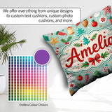 Custom Name Festive Christmas Trees Ornaments Candy Cane Holiday Square Filled Cushion Throw Pillow Sofa Bed Home Decor Zip Washable UK Made