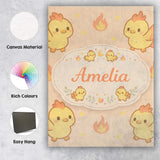 Personalised Name Cute Fire Chick Cartoon Animal Pattern Perfect Custom  Interior Canvas Wall Art Print Decor Picture Ready to Hang