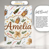Watercolor Rustic Christmas House Tree Angel Ornament Seamless  Personalised Custom Name Super Soft Fleece Blanket Bed Sofa Throw