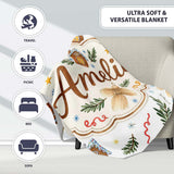 Watercolor Rustic Christmas House Tree Angel Ornament Seamless  Personalised Custom Name Super Soft Fleece Blanket Bed Sofa Throw