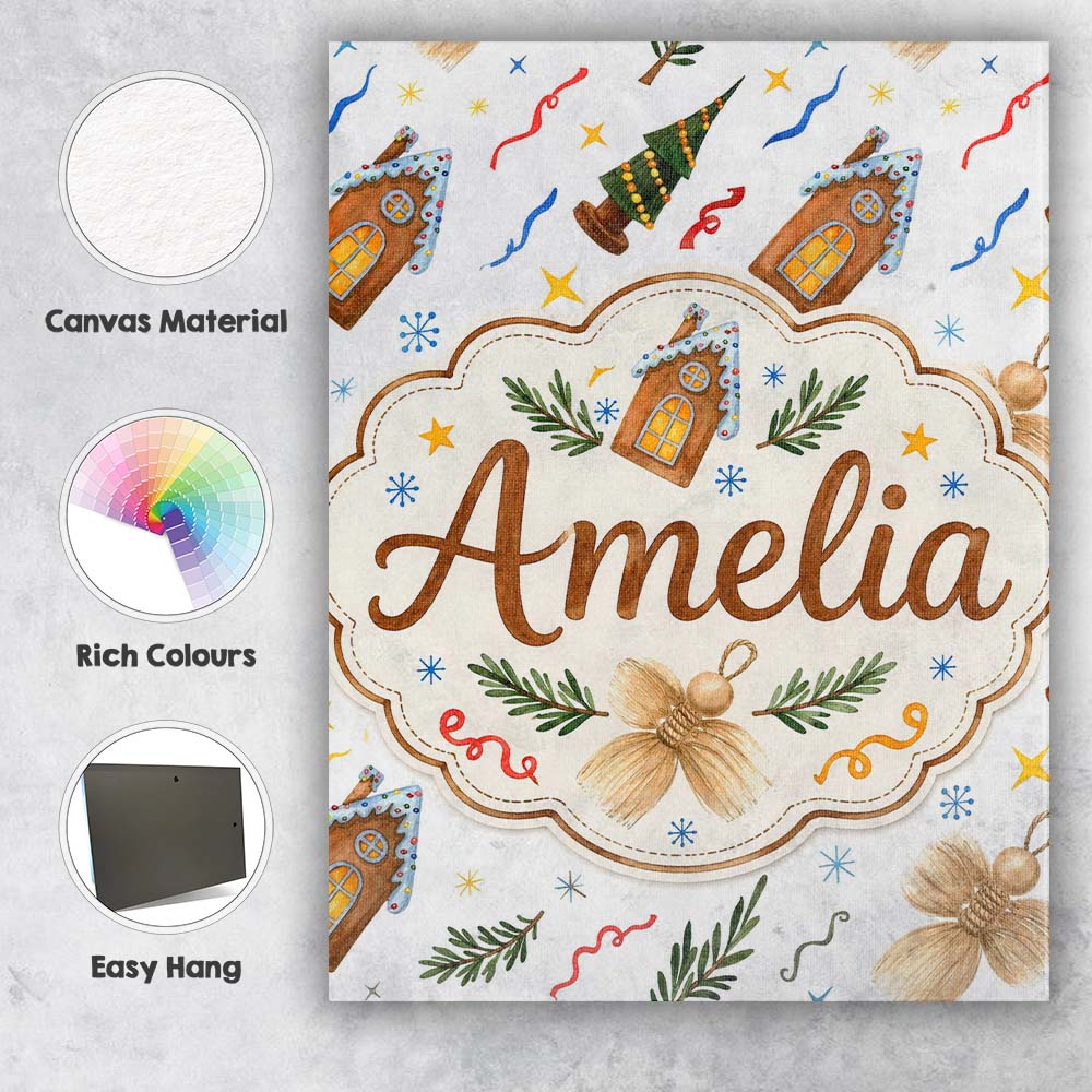 Personalised Name Watercolor Rustic Christmas Custom Unique Gift Idea Modern Room Accent Canvas Wall Art Print Decor Picture Ready to Hang