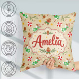 Custom Name Gingerbread Cookies Candy Cane Socks Branch Seamless Square Filled Cushion Throw Pillow Sofa Bed Home Decor Zip Washable UK Made