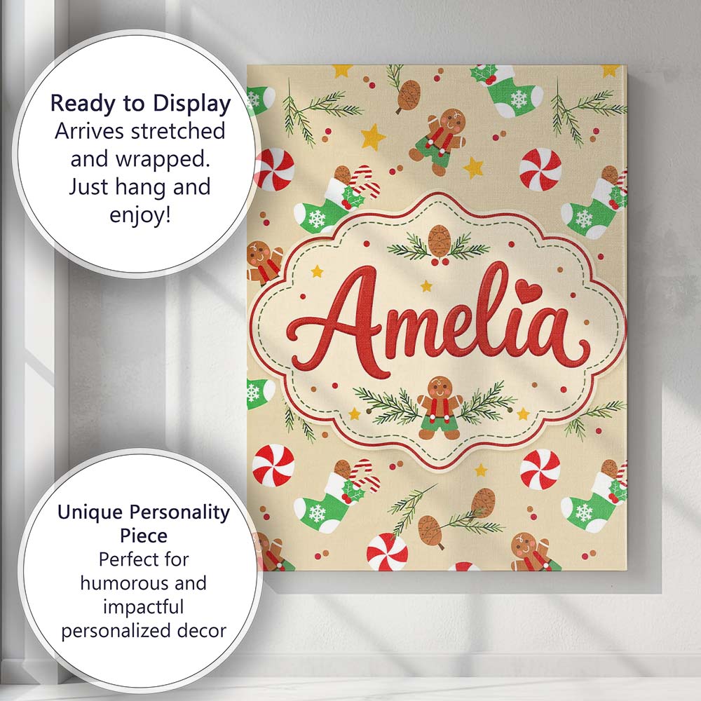 Personalised Name Gingerbread Cookies Candy Custom  Bespoke Interior Contemporary Canvas Wall Art Print Decor Picture Ready to Hang