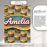 Cute Flat Burger Seamless Pattern Teal Background Fast Food Design  Personalised Custom Name Super Soft Fleece Blanket Bed Sofa Throw