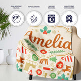 Scandinavian Reindeer Trees Ornaments Christmas Seamless Pattern  Personalised Custom Name Super Soft Fleece Blanket Bed Sofa Throw