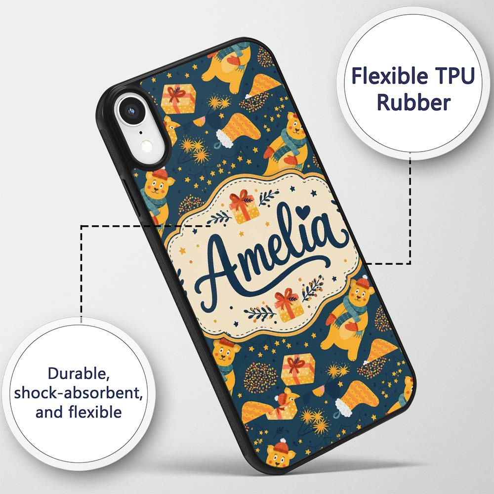 Cute Winter Bears Gifts Lights Cozy Christmas Custom Name Protective Phone Case Mobile Cover Durable Everyday Smartphone Shock Resistant