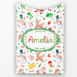Cute Santa Snowman Reindeer Elf Christmas Holiday Fun Seamless  Personalised Custom Name Super Soft Fleece Blanket Bed Sofa Throw