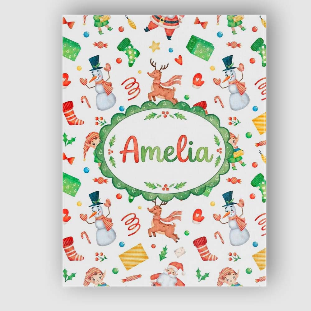 Personalised Name Cute Santa Snowman Custom Premium Decorative Design Modern Room Accent Canvas Wall Art Print Decor Picture Ready to Hang