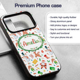 Cute Santa Snowman Reindeer Elf Christmas Holiday Custom Name Protective Phone Case Mobile Cover Durable Everyday Smartphone Shock Resistant