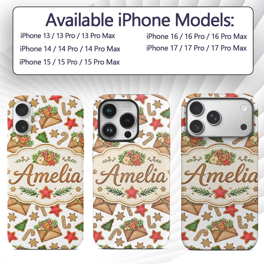 Watercolor Christmas Cookies Candy Cane Festive Custom Name Protective Phone Case Mobile Cover Durable Everyday Smartphone Shock Resistant