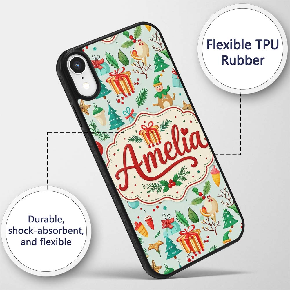 Festive Christmas Ornaments Trees Gifts Holiday Custom Name Protective Phone Case Mobile Cover Durable Everyday Smartphone Shock Resistant