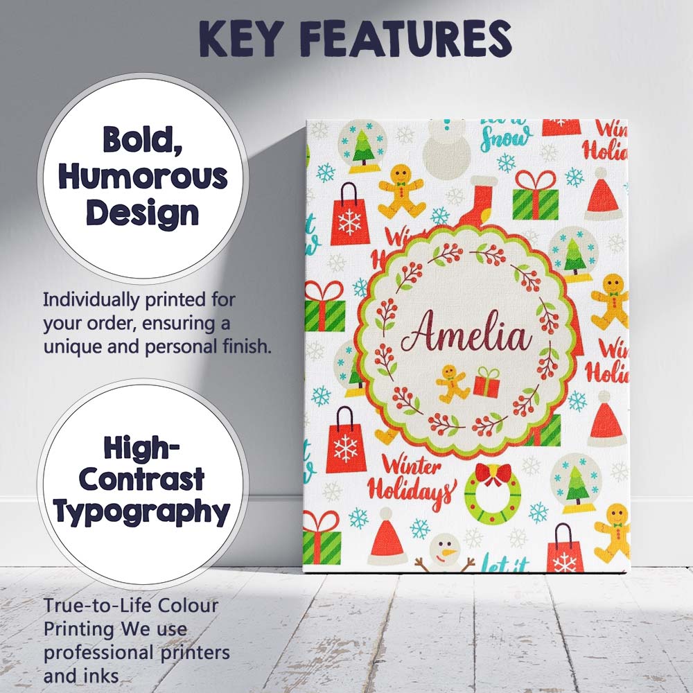 Personalised Name Winter Holidays Snowman Custom  Unique Gift Idea Elegant Feature Canvas Wall Art Print Decor Picture Ready to Hang