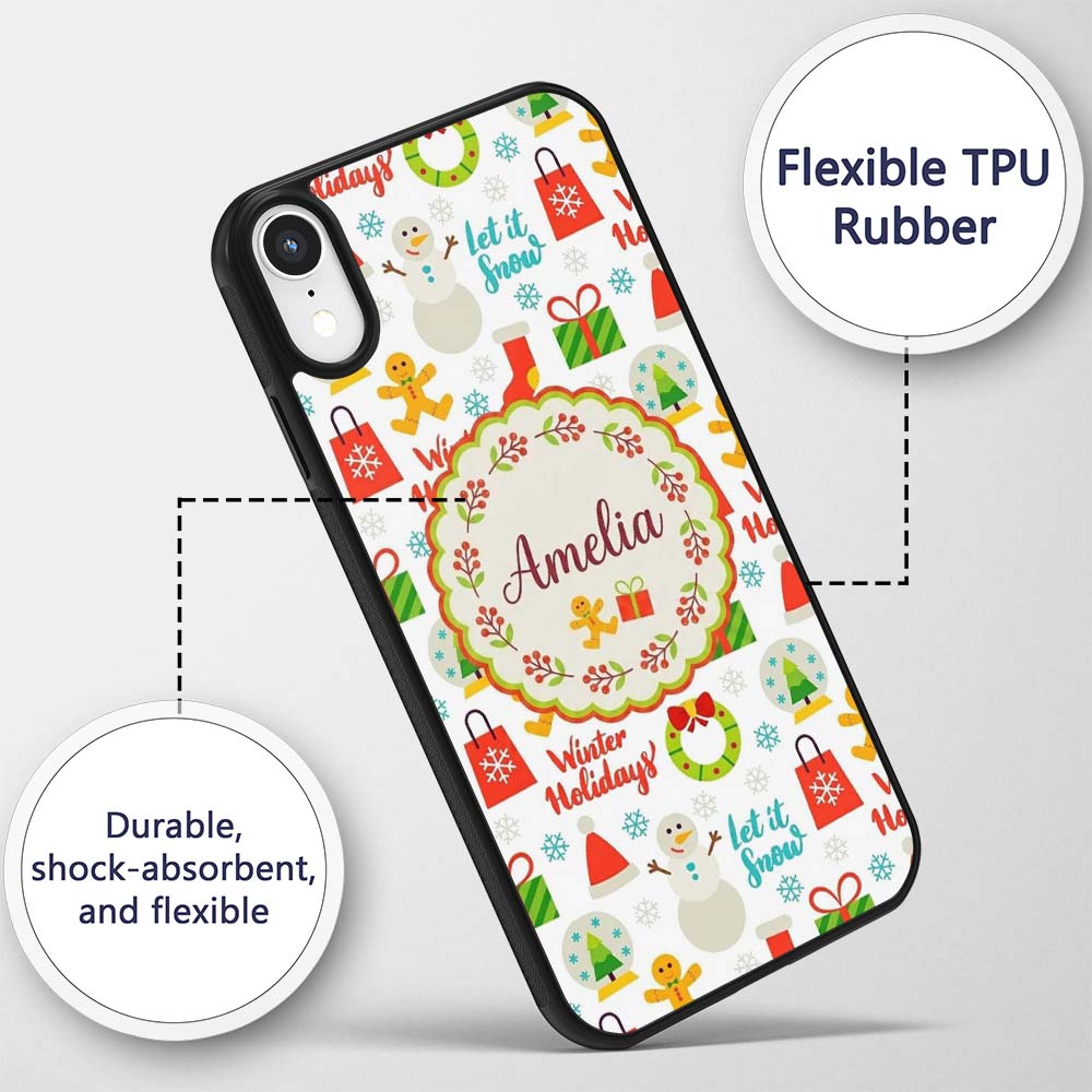 Winter Holidays Snowman Gingerbread Gifts Festive Custom Name Protective Phone Case Mobile Cover Durable Everyday Smartphone Shock Resistant