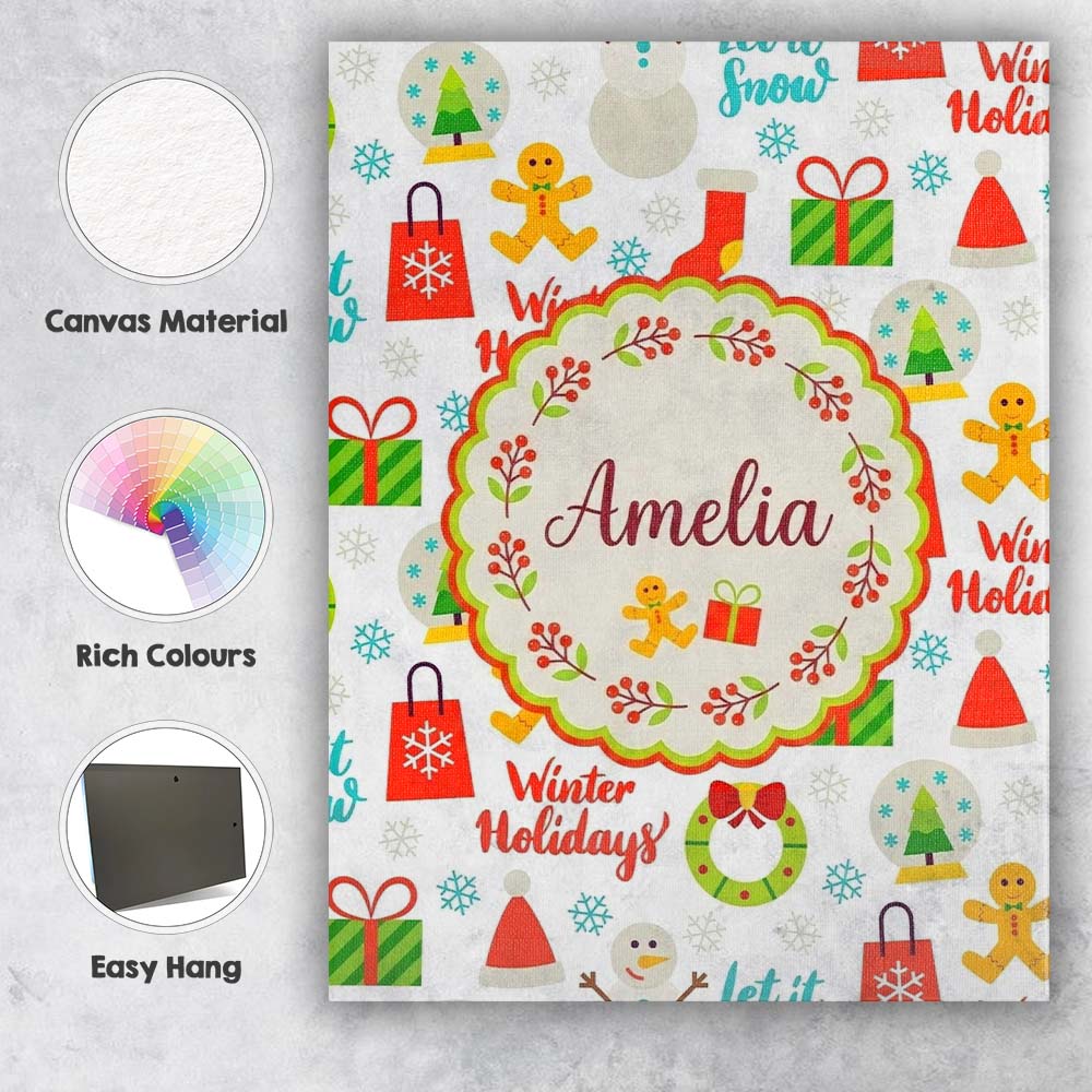 Personalised Name Winter Holidays Snowman Custom  Unique Gift Idea Elegant Feature Canvas Wall Art Print Decor Picture Ready to Hang