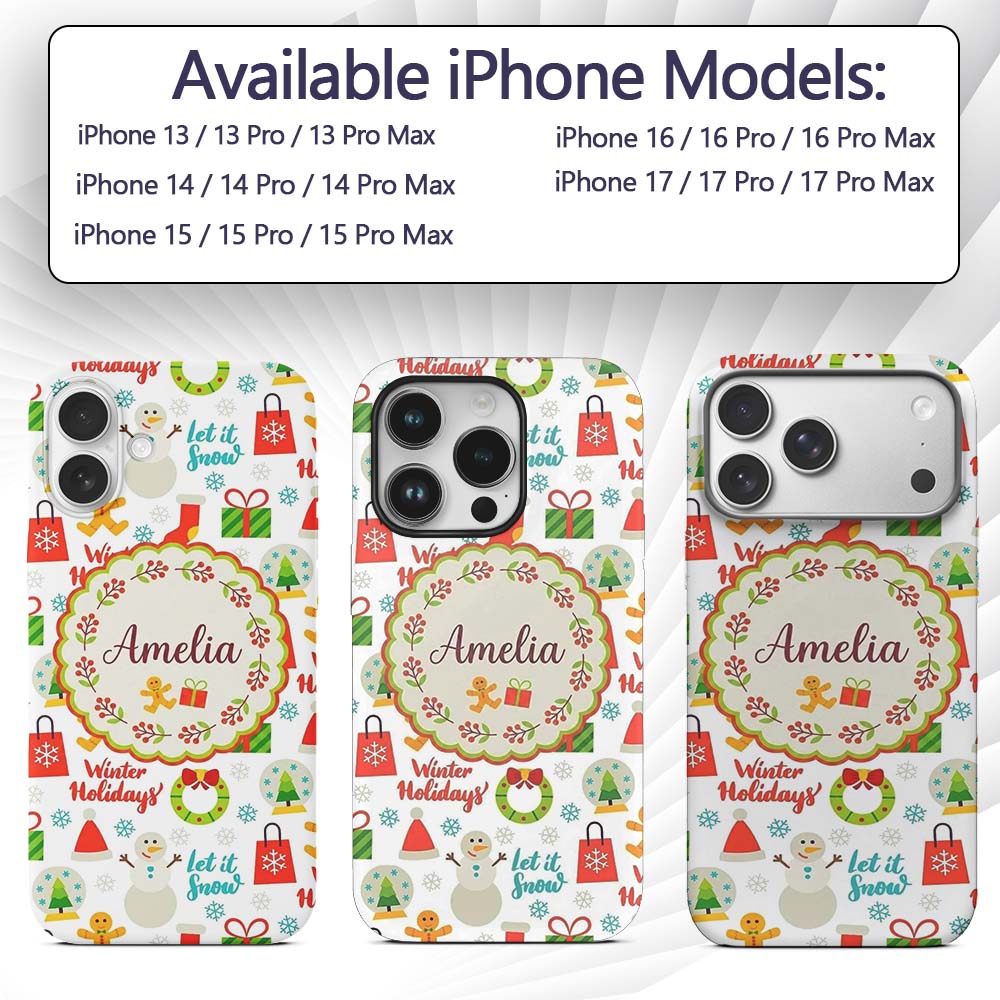 Winter Holidays Snowman Gingerbread Gifts Festive Custom Name Protective Phone Case Mobile Cover Durable Everyday Smartphone Shock Resistant