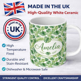 Personalized Custom Name Light Green Botanical Monstera Leaf Arrangement Seamless Pattern 11oz Ceramic Coffee Tea Mug White Large Handle