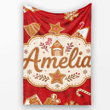 Gingerbread House Candy Cane Cookies Red Festive Seamless Pattern  Personalised Custom Name Super Soft Fleece Blanket Bed Sofa Throw