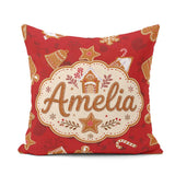 Custom Name Gingerbread House Candy Cookies Red Festive Seamless Square Filled Cushion Throw Pillow Sofa Bed Home Decor Zip Washable UK Made