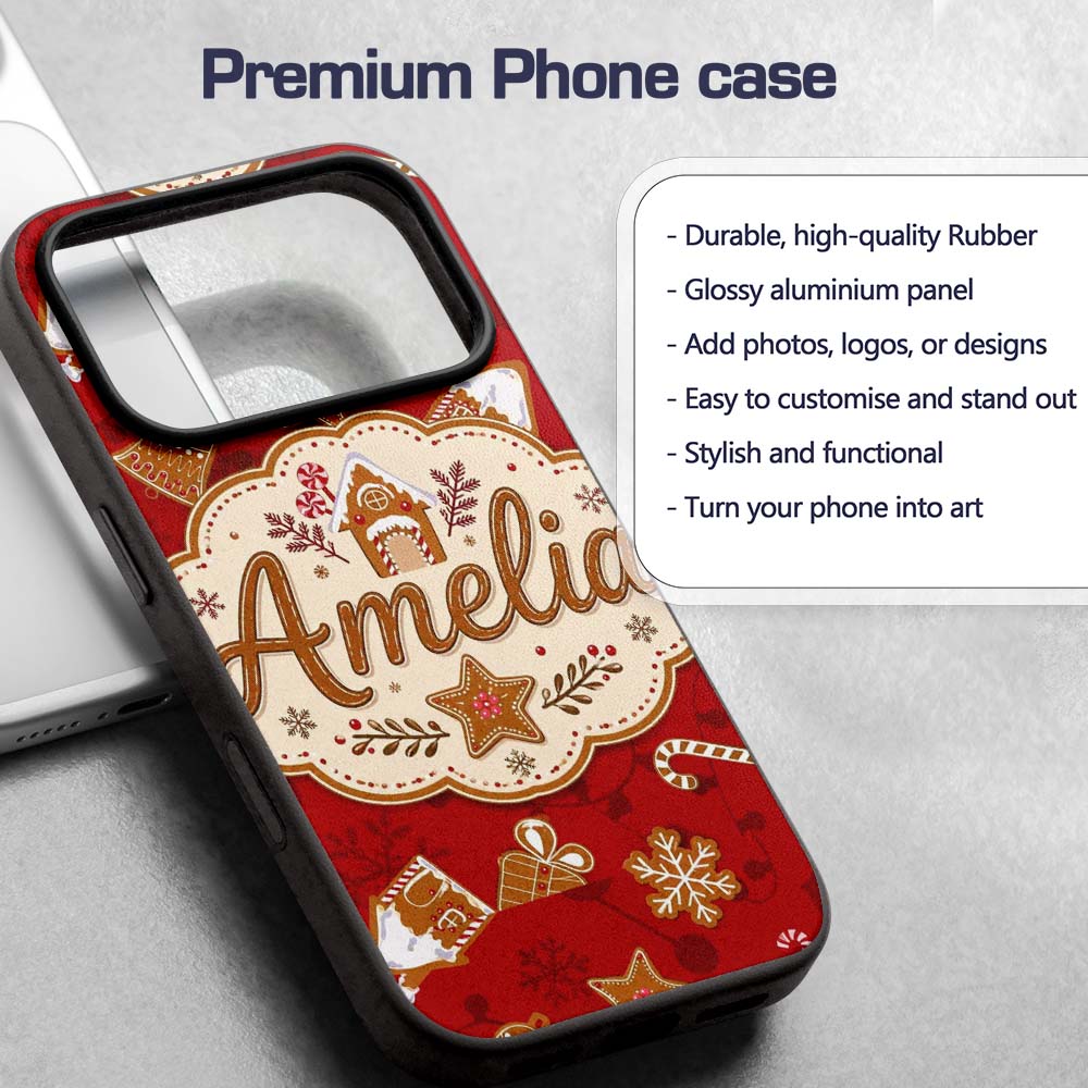 Gingerbread House Candy Cane Cookies Red Festive Custom Name Protective Phone Case Mobile Cover Durable Everyday Smartphone Shock Resistant