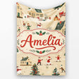 Vintage Winter Village Ice Skating Christmas Scene Seamless Pattern  Personalised Custom Name Super Soft Fleece Blanket Bed Sofa Throw