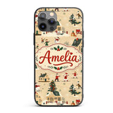 Vintage Winter Village Ice Skating Christmas Custom Name Protective Phone Case Mobile Cover Durable Everyday Smartphone Shock Resistant